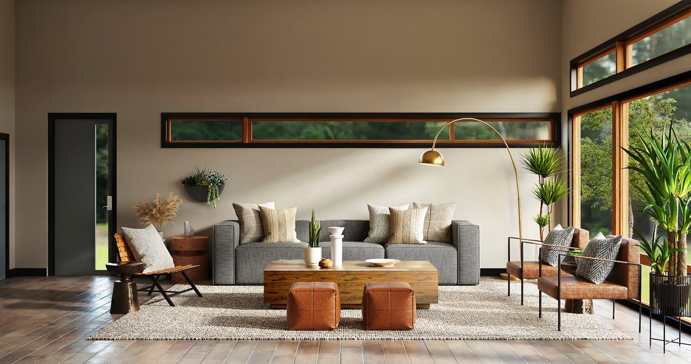 Living room with a grey sofa